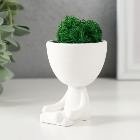 Kashpo concrete mini "Mr. Green Yog" with moss white 5.3x6x7 cm (moss green is stabilized.)-2
