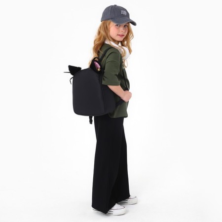 School textile Backpack with ears on hairpins, 27x23 cm, black color-11