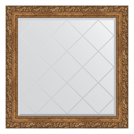 Mirror with engraving in the baguette frame, bronze vignette 85 mm, 85x85 cm