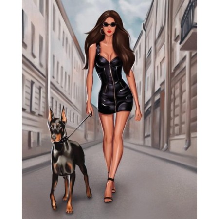 Diamond mosaic on a subframe with a full filling "Girl with Doberman", 40x50cm-2