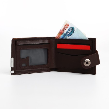 Male purse on a magnet, department for bills, for maps, for coins, brown color-4