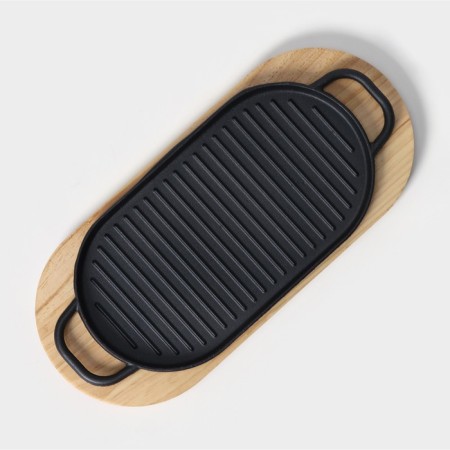 Grill pan, 37 × 16.5 cm, with handles, on a wooden stand-3