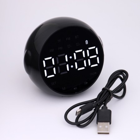 Clock - Electronic desk alarm clock: column, Bluetooth, TF card, 8 x 8.5 cm, USB-3