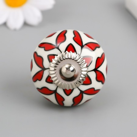 Handle for the casket ceramics, metal "red vegetable pattern" 4,1x4.1x6 cm