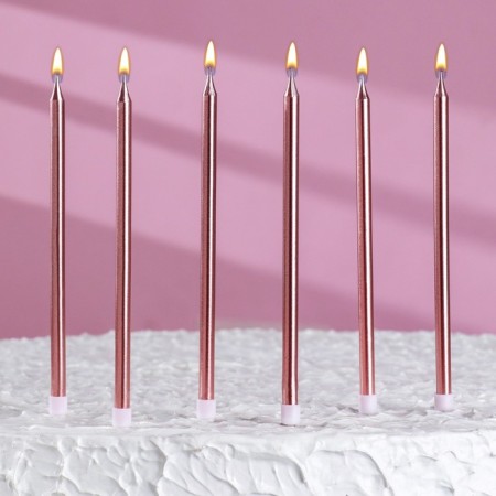 Candles in the cake "Royce", 6 pcs, high, 12.5 cm, pink metallic-5