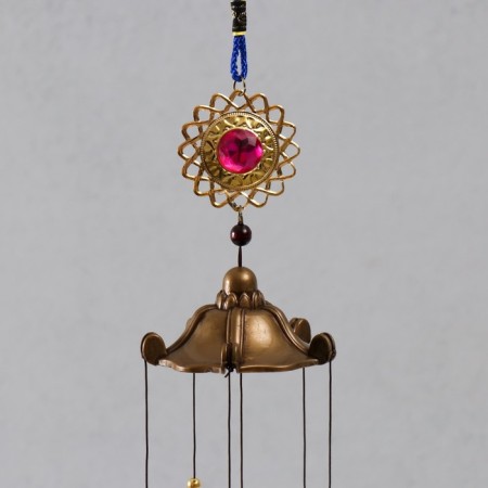 Wind Music Metal "Ganesha in Golden Flower" 5 bells 56x8 cm-1