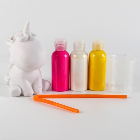 Set for creativity. Drawing by acrylic on the plastic figure "Unicorn"-3