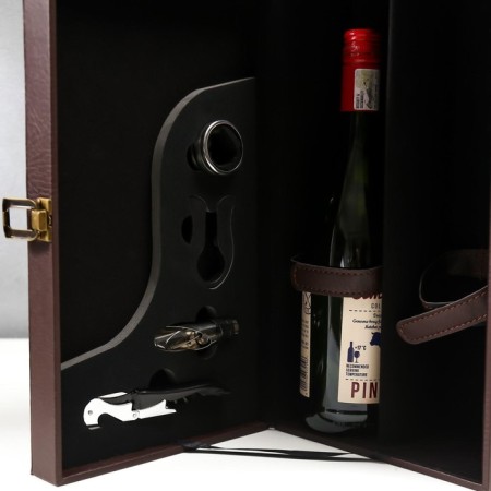Casket Wood, leatherette for 2 bottles "Twisted cage" 4 items 34.5x19.5x12 cm-3