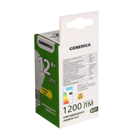LED LED GENERICA G45, 12 W, ball, 3000 K, E27, 230 V, LL-G45-12-230-30-E27-G-1
