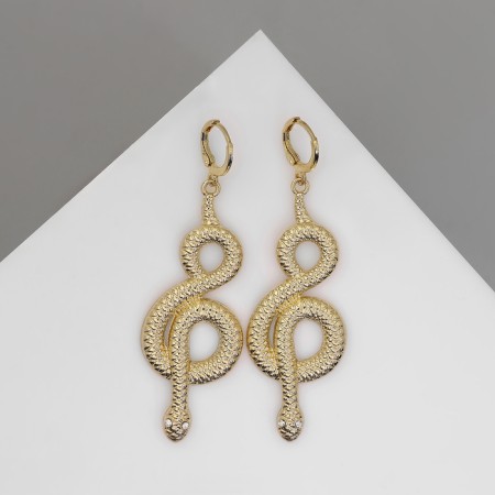 Earrings Metal "Snake" eight, white color in gold