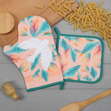 Set of kitchen. Ethel "Bird" mittens-seizure 20x28cm, 19x19cm tack, 100% HL