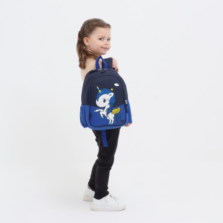 Baby backpack on lightning, external pocket, blue color