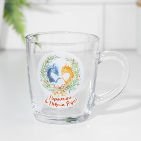 New Year's Mug "Harmony in the New Year!" 340ml, hardened glass, neckline, bell