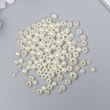 Beads for creativity plastic "Round. Cream" d = 3-8 mm, set 10 g