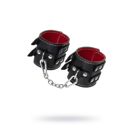 Handcuffs with two belts and red lining Pecado BDSM, leather, black