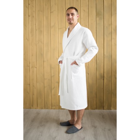 Male dressing gown, shal, size 52, white color, waffle-1