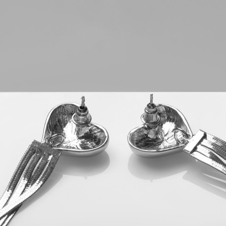 Hanging earrings "stereo" heart, color silver-2