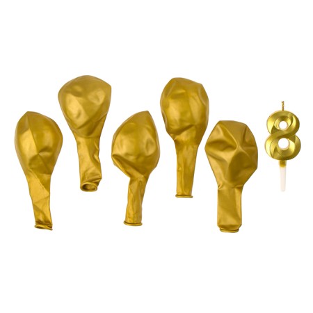 Set of candle in a cake + 5 balls, number 8, gold-2