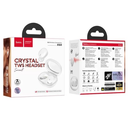 Hoco EQ3, TWS headphones, wireless, vacuum, BT 5.3, 40/300 mAh, white-3