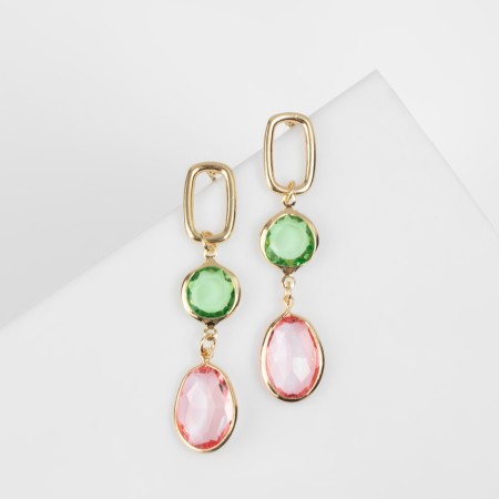 Earrings with the rhinestones "Bloom" oval with a circle, color in gold-1