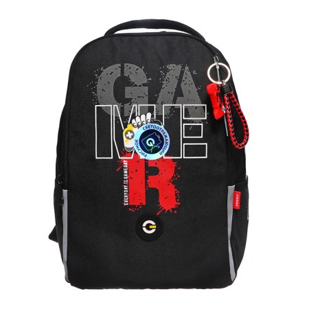School backpack, 38 x 29 x 16 cm, Grizzly, ergonomic back, + keychain, black-2