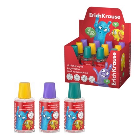 Chancellery glue 20 ml, Erichkrause, EasyStick Jolly Friends, with a brush, mix