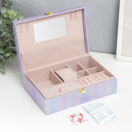Casket to the leatherette for jewelry "Strips. Texture" Lilac Pearl 7.5x22x15 cm-2