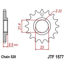 Front Presenter Star JT 1577 for a motorcycle, steel, chain 520, 15 teeth