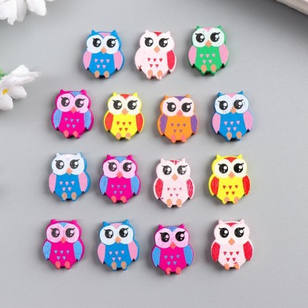 Beads for creativity tree "Bright owls" set of 15 pcs 2.1x1.8x0.5 cm