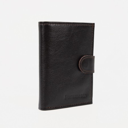 Men's purse on the button, a department for auto documents, brown color