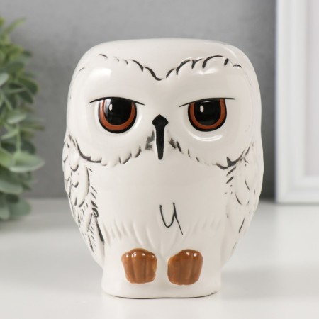 Piggy bank Ceramics "White North Eagle owl" 10.5x9x12.5 cm