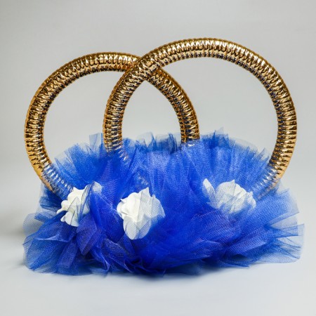 Fata on the hood with rings from tulle on the corner, blue-1