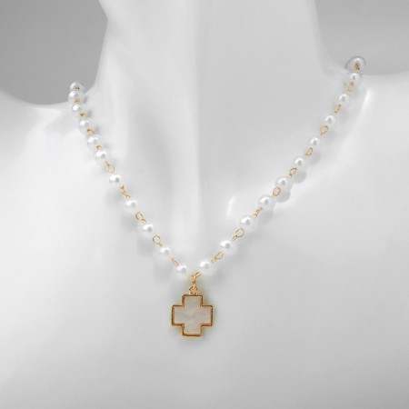 The necklace "Pearls" is an elegant cross, color gold, 40cm-4