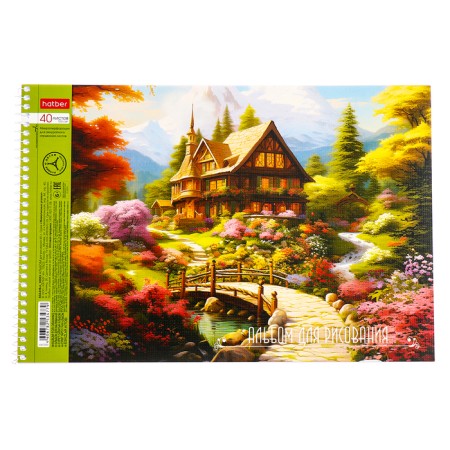 Album for drawing A4, 40 sheets, on the crest, "picturesque corners", covered cardboard, perforation for separation, block 100 g/m2, mix-7