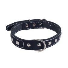 Collar leather two-layer decorated, ring in the middle, Osh 31-39 x 2 cm, mix of flowers