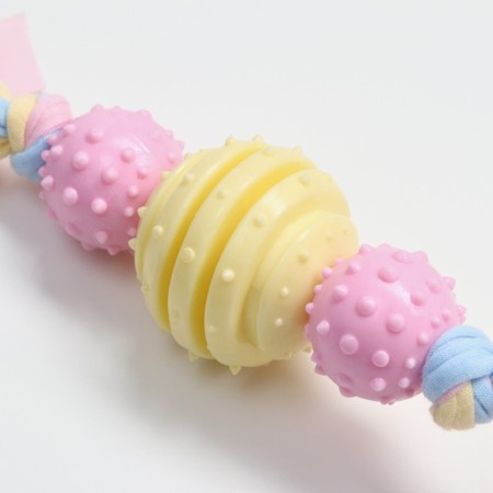 Premium chewing pizh toy on a rope, 3 elements, thermoplastic rubber, mix-3
