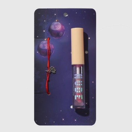 Set 2 objects: bracelet, lip gloss "snowflake", red color with silver, 6 cm