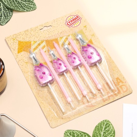 Set of candles for the cake, 7 pcs "Pink champagne", pink-3