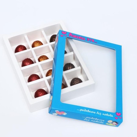 Box for sweets, 12 pcs, "Love is...", Blue, 19 x 15 x 3.6 cm-1