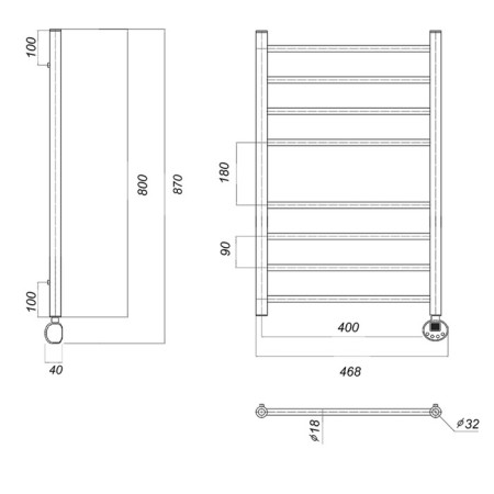 Domoterm electric heated towel rail "Medea" P8, 400x800 mm, right, chrome-2