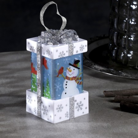 LED figure “White Gift with a snowman” 6.3 × 11.5 × 6.3 cm, plastic, batteries AAAX3 (not in the kit), flame effect-1