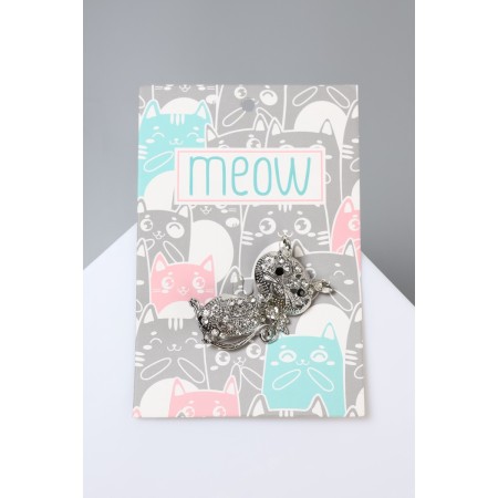 Brooch "cat", white color in silver-4