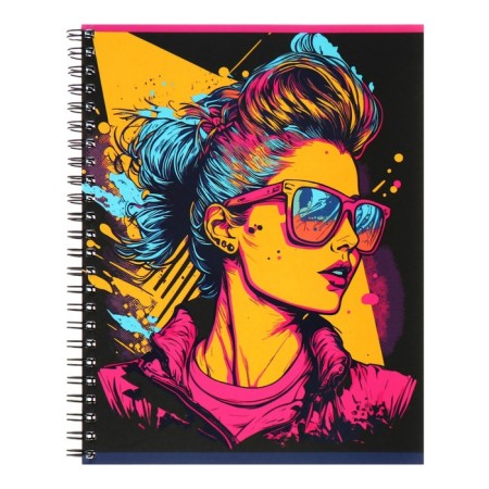 A notebook of 80 sheets in a cage for a crest "Graphic posters", covered cartoon, matte lamination, selective varnish, mix-3