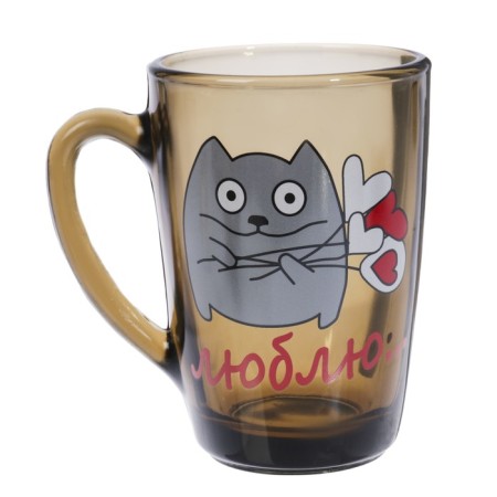 Glass mug “I love”, 300 ml, mix drawing-1