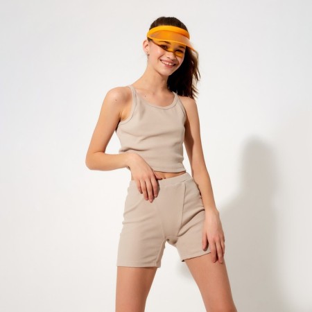 T-shirt shortened female Minaku: Basic Line Beige Color, Rr. 46-4