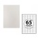 A4 labels are self -adhesive 50 sheets, 80 g/m, on a sheet of 65 labels, size: 38 x 21.2 mm, glossy, white
