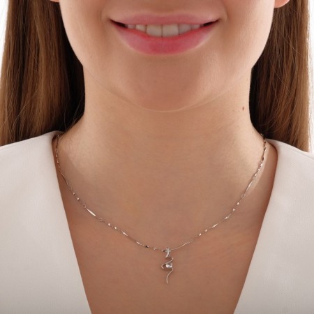 Pendant "Flame", white color in silver, 45 cm-4