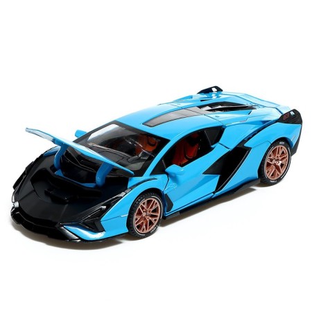 Metal machine, 1:24, inertial, doors, hood, trunk, blue color are opened-7