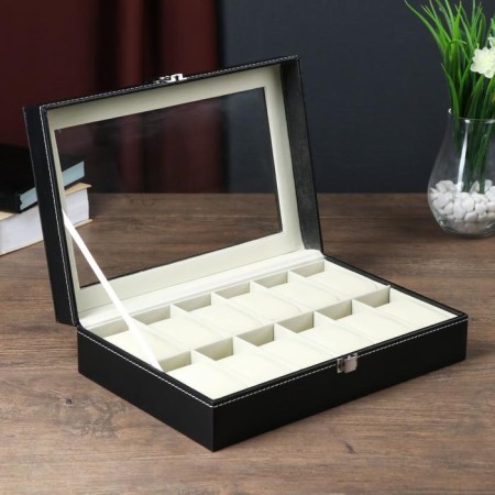 The casket to the leatherette to the clock 12 "Black with a white line" 30x20x8.2 cm-1