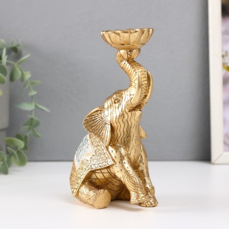 Polystone candlestick for 1 candle "Sitting elephant with a trunk up" 7.5x10.5x16.2 cm-1
